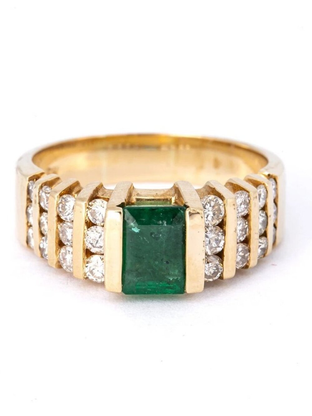 Effy Emerald & Graduated Diamond Cocktail Cluster 14K 585 Yellow Gold Ring 8 1/2